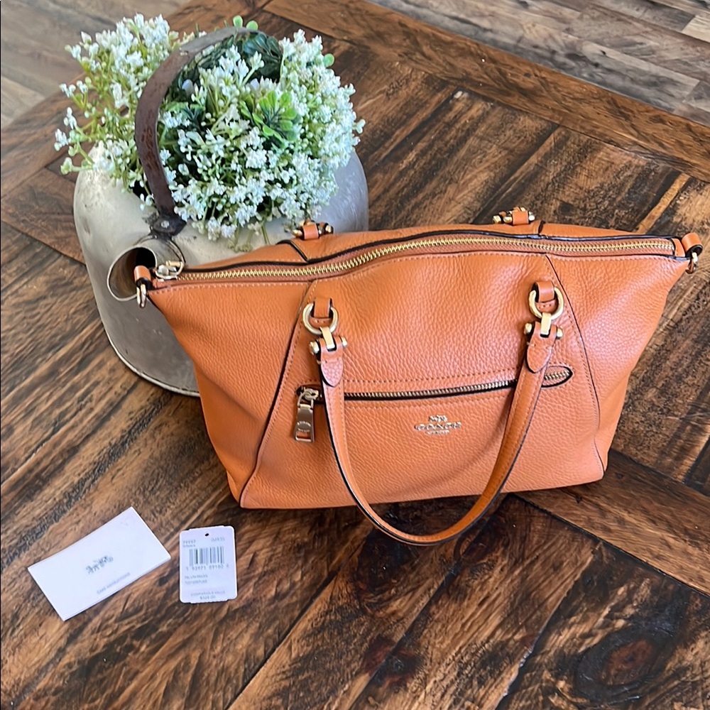 Coach Pebbled Leather Shoulder Tote in Orange